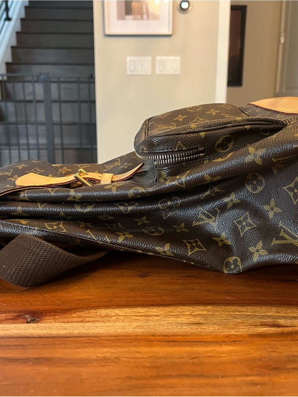 Louis Vuitton Monogram Backpack in Brown and Tan Leather Trim - Picture 8 of 12